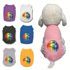 Débardeur coloré pour chien avec motif lèvres, vêtements d'été respirants pour animaux.