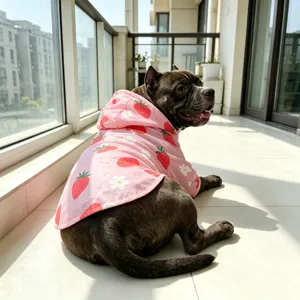 Joli imperméable rose pour animal de compagnie avec motif fraise et fleur, veste à capuche.