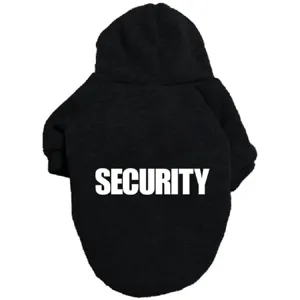 Black dog hoodie pet clothes warm apparel with security print for small and large dogs cozy.