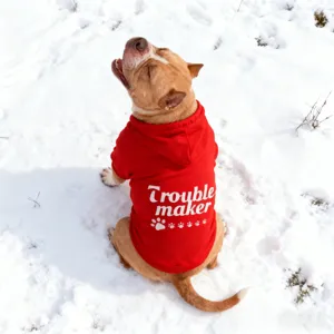 Comfortable red pet hoodie with cute back print and hood design for cozy daily wear.
