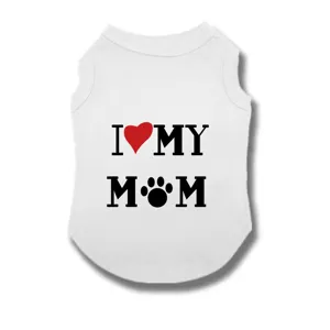 White pet dog tank top with cute love mom print summer puppy clothes breathable apparel for pets