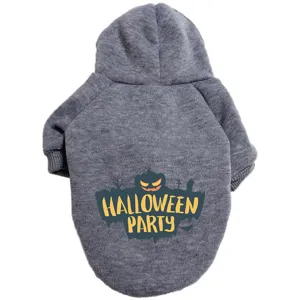 Sweat a capuche gris pour chien vetement animal de compagnie avec Halloween style chaud et confortable.
