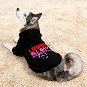 Black pet hoodie for medium large dogs, cute loved all day print warm dog sweatshirt apparel.