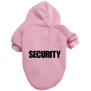 Pink pet dog hoodie detail view with security print, comfortable fabric and warm fit.