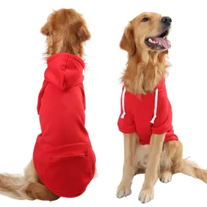 Red dog hoodie with zipper pocket and adjustable hood for medium large dogs front and back