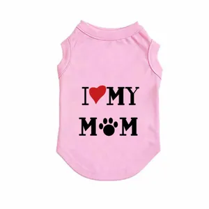 Pink cotton dog vest tank top with cute love mom letter print for small pets puppies apparel.