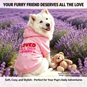 Pink dog hoodie for medium and large dogs, cozy fleece sweatshirt with cute back print.