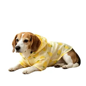 Imperméable pour chien jaune motif ananas avec capuche, veste légère imperméable pour petits chiens.