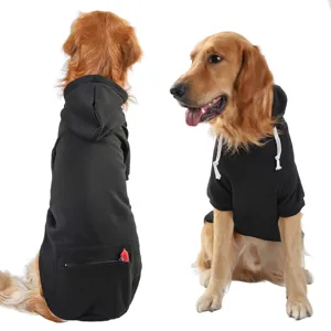 Black dog hoodie for medium large dogs with adjustable hood and back zipper pocket