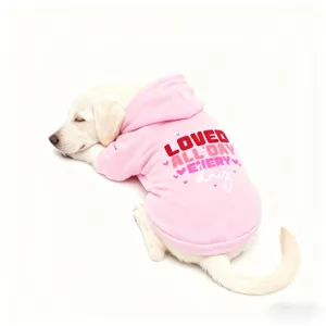 Cute pink dog hoodie fleece sweatshirt for large dogs with lovely text graphic print