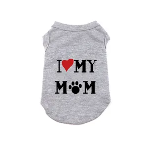 Grey pet dog vest tank top with cute I love my mom print, comfortable apparel for small dogs.