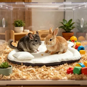 Small pet summer bed with soft polyester filling and free pillow for guinea pig rabbit.