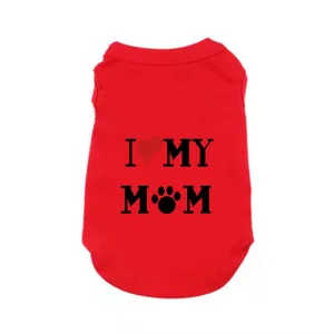 Red pet dog vest clothes with cute letter paw print design, soft summer apparel for small dogs.