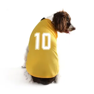 Breathable yellow pet sports jersey for dogs, featuring a bold number 10 print for summer active wear.