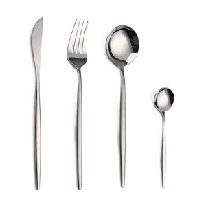Stainless steel flatware set modern 4-piece cutlery set including knife fork spoon for kitchen dining