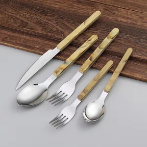 Stainless steel flatware set with marble pattern handles, western cutlery knife fork spoon.