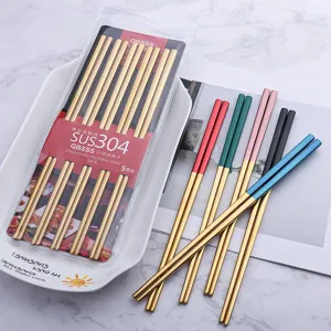 304 Stainless Steel Chopsticks Gold Plated Square Chopsticks Household Dining Tableware Kitchen Cooking Tools
