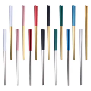 Colorful stainless steel chopsticks set metal kitchen dining tableware multi color choice.