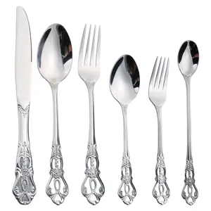 Retro embossed stainless steel flatware set European luxury steak knife fork spoon
