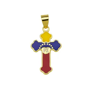 Gold-plated enamel cross pendant featuring flag colors and star details for women daily wear.