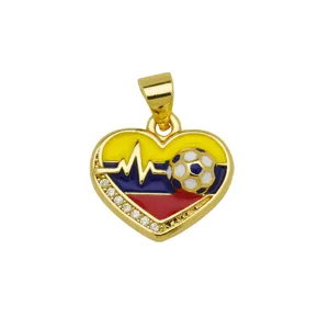 Gold Heart Soccer Pendant Enamel Flag Charm Jewelry Detail Shot for Women Girls Accessory