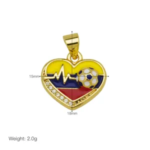 Gold heart pendant with soccer and flag enamel design crystal accent jewelry item