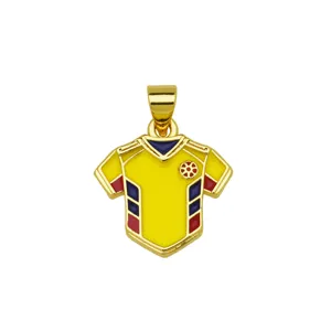Gold-tone soccer jersey enamel pendant necklace accessory for sports football fans