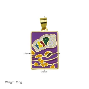 Gold-plated enamel cereal box pendant necklace fashion cute jewelry accessory gift
