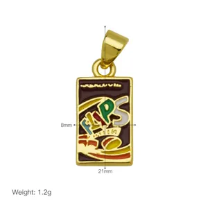 Gold plated enamel chocolate bar snack pendant stylish street style metal jewelry accessory