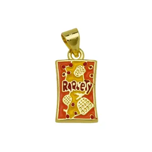 Gold-plated enamel snack bag pendant, creative cute chip bag necklace charm for daily wear.