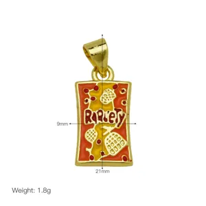 Gold plated enamel snack bag pendant charm with detailed design, stylish jewelry accessory for necklace.