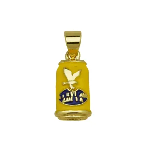 Gold plated enamel drink can pendant necklace accessory, creative fashion jewelry gift.