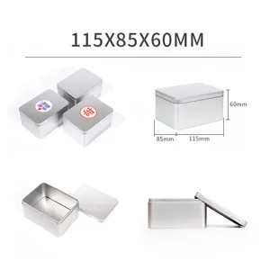 Rechteckige, matte silberne Blechdose zur Aufbewahrung, Maße 115x85x60mm für Geschenke.