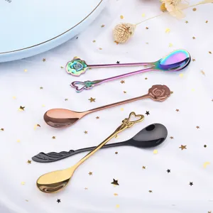 Juego de cucharas de acero inoxidable, cucharas de postre de rosa y corazón.