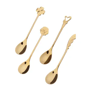 Juego de cucharas de acero inoxidable dorado cucharas de postre creativas y elegantes