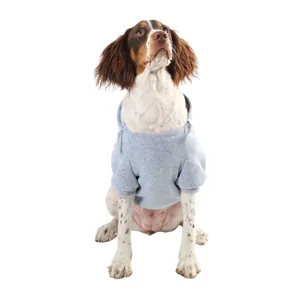Detailed view of a grey pet dog hoodie sweatshirt with adjustable drawstring design.