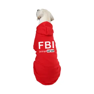 Red dog hoodie with FBI print, warm fleece pet sweatshirt for small and medium dogs winter.