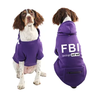 Sweat à capuche violet pour chien avec impression FBI, vêtement mignon pour animal de compagnie avec poche.