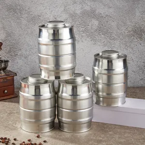 Stainless steel barrel sealed jar for coffee beans storage tinplate container vintage style