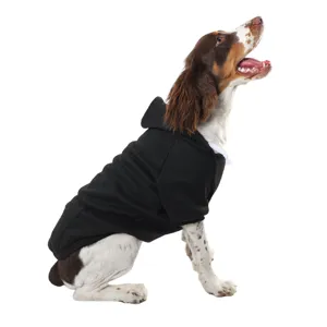 Dog hoodie sweatshirt with pocket and drawstring, warm winter pet apparel for dogs, black color.