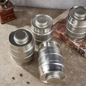 Stainless steel barrel sealed jar for coffee beans, tea, and pet food storage containers.