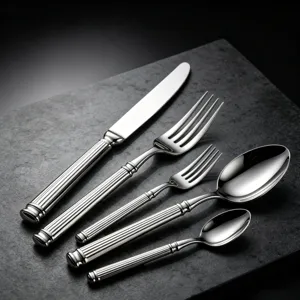 Set de couverts en acier inoxydable avec poignée cannelée élégante pour table
