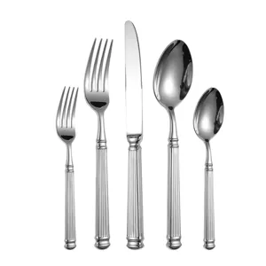 Ensemble de couverts 5 pièces en acier inoxydable 304 avec poignées élégantes pour table.