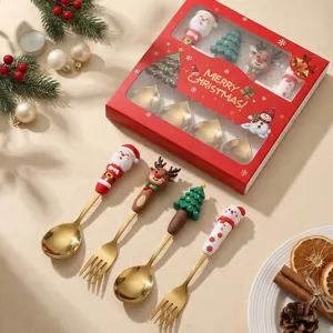 Set di cucchiaio e forchetta di natale in acciaio inossidabile con scatola regalo.