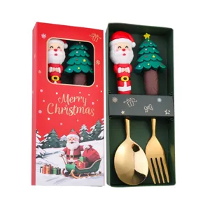 Set cucchiaio e forchetta di Natale in acciaio inossidabile con manici in silicone.