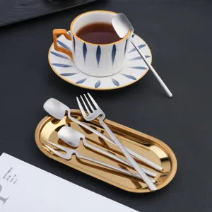 Cuillère à Café Suspendue en Tasse en Acier Inoxydable 304 Fourchette à Dessert Cuillère à Glace Longue Fourchette à Fruits Vaisselle de Cuisine Brossée