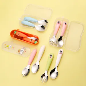 Ensemble fourchette cuillère en acier inoxydable pour enfants couverts mignons de dessin