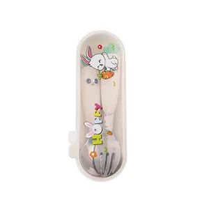 Set de couverts portable pour enfants en acier inoxydable avec étui carotte lapin.