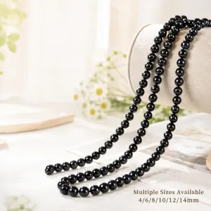 Natural Black Obsidian Round Beads Loose Strand For DIY Jewelry Making Bracelet Necklace Accessories Polished Stone Beads Supplies
