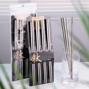 Bacchette in Acciaio Inossidabile Casa Laser Antiscivolo Quadrate Set Resistente al Calore Riutilizzabili Stoviglie da Cucina